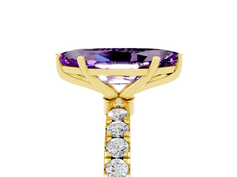 Yellow gold Marquise Cut Amethyst Solitaire Ring with Pavé Accents and Four-Prong Setting_5