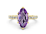 Yellow gold Marquise Cut Amethyst Solitaire Ring with Pavé Band and Four-Prong Setting_24