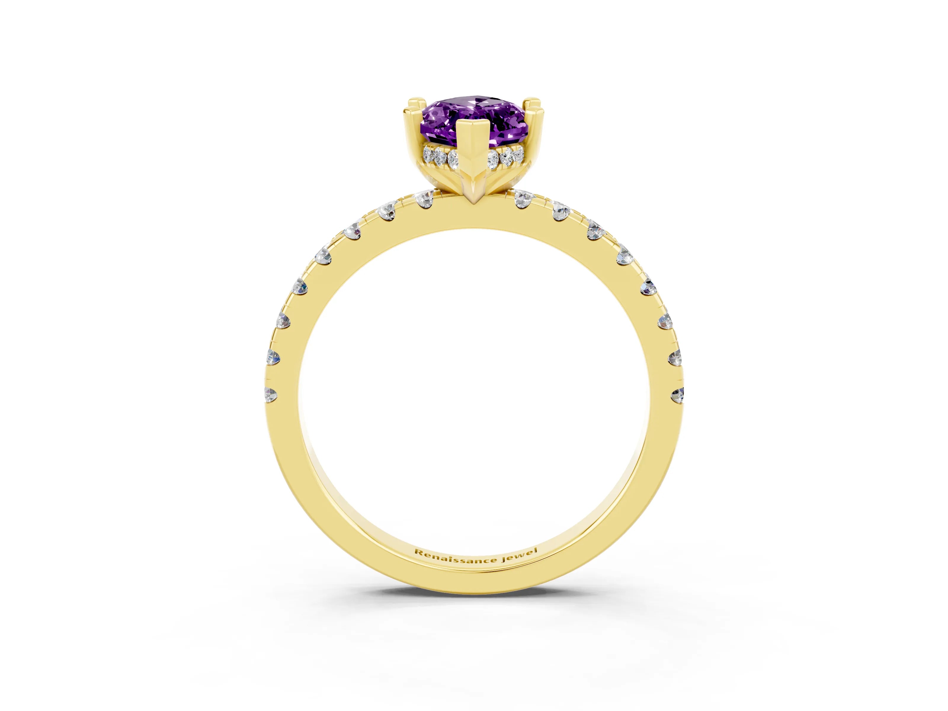Yellow gold Marquise Cut Amethyst Solitaire Ring with Pavé Band and Four-Prong Setting_27