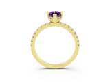 Yellow gold Marquise Cut Amethyst Solitaire Ring with Pavé Band and Four-Prong Setting_27