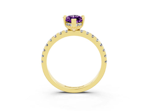 Yellow gold Marquise Cut Amethyst Solitaire Ring with Pavé Band and Four-Prong Setting_27