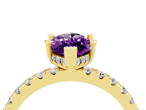 Yellow gold Marquise Cut Amethyst Solitaire Ring with Pavé Band and Four-Prong Setting_28