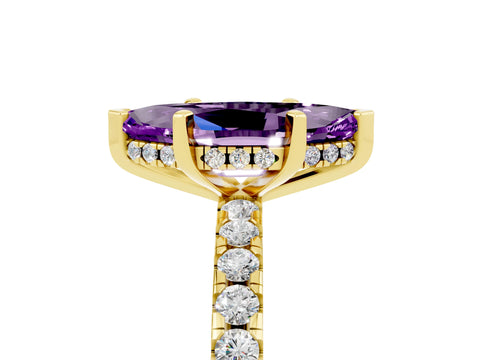 Yellow gold Marquise Cut Amethyst Solitaire Ring with Pavé Band and Four-Prong Setting_29