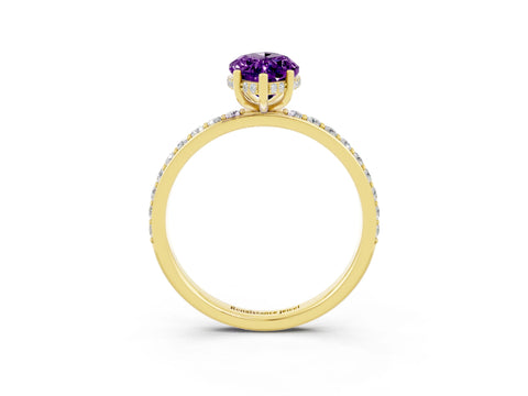 Yellow gold Marquise Cut Amethyst Solitaire Ring with Pavé Band and Hidden Halo_15