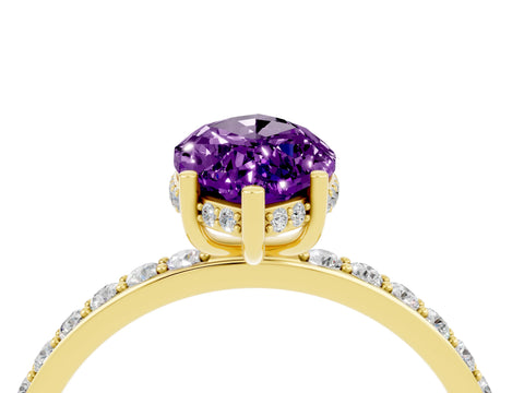 Yellow gold Marquise Cut Amethyst Solitaire Ring with Pavé Band and Hidden Halo_16
