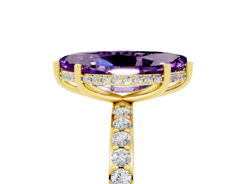 Yellow gold Marquise Cut Amethyst Solitaire Ring with Pavé Band and Hidden Halo_17