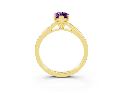 Yellow gold Marquise Cut Amethyst Solitaire Ring with Pavé Band and Prong Setting_15