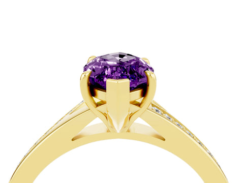 Yellow gold Marquise Cut Amethyst Solitaire Ring with Pavé Band and Prong Setting_16