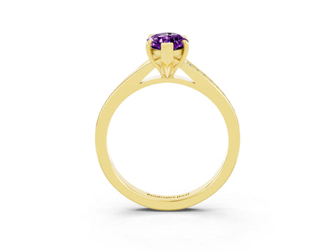 Yellow gold Marquise Cut Amethyst Solitaire Ring with Pavé Band and Prong Setting_3