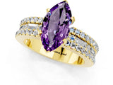 Yellow gold Marquise Cut Amethyst Solitaire Ring with Pavé and Channel Set Band_1