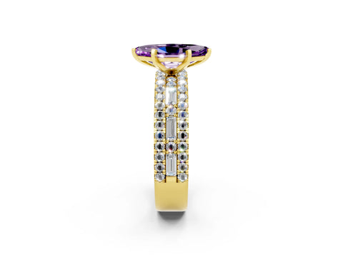 Yellow gold Marquise Cut Amethyst Solitaire Ring with Pavé and Channel Set Band_2