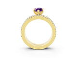 Yellow gold Marquise Cut Amethyst Solitaire Ring with Pavé and Channel Set Band_3