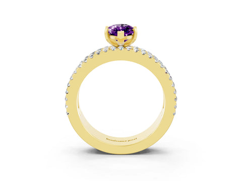 Yellow gold Marquise Cut Amethyst Solitaire Ring with Pavé and Channel Set Band_3