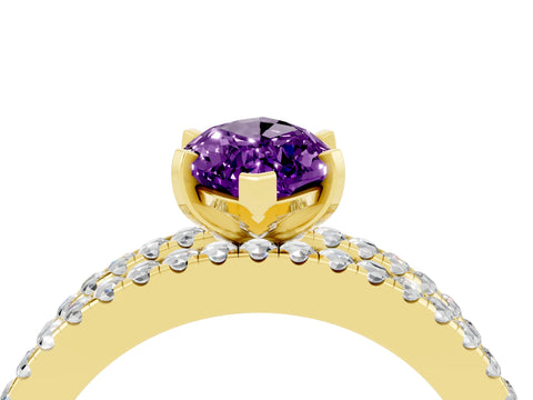 Yellow gold Marquise Cut Amethyst Solitaire Ring with Pavé and Channel Set Band_4