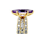 Yellow gold Marquise Cut Amethyst Solitaire Ring with Pavé and Channel Set Band_5