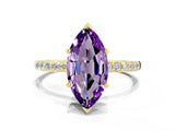 Yellow gold Marquise Cut Amethyst Solitaire Ring with Pave Band and Four Prong Setting_24