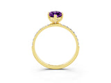 Yellow gold Marquise Cut Amethyst Solitaire Ring with Pave Band and Four Prong Setting_27