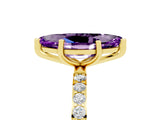 Yellow gold Marquise Cut Amethyst Solitaire Ring with Pave Band and Four Prong Setting_29