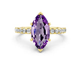 Yellow gold Marquise Cut Amethyst Solitaire Ring with Round  Pavé Band and Four-Prong Setting_36