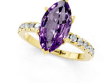 Yellow gold Marquise Cut Amethyst Solitaire Ring with Round  Pavé Band and Four-Prong Setting_37