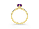 Yellow gold Marquise Cut Amethyst Solitaire Ring with Round  Pavé Band and Four-Prong Setting_39