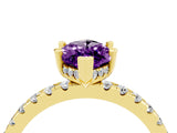 Yellow gold Marquise Cut Amethyst Solitaire Ring with Round  Pavé Band and Four-Prong Setting_40