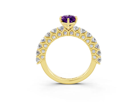 Yellow gold Marquise Cut Amethyst Solitaire Ring with Shared Prong Pavé Band and Four-Prong Setting_3