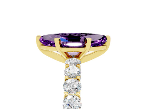 Yellow gold Marquise Cut Amethyst Solitaire Ring with Shared Prong Pavé Band and Four-Prong Setting_5