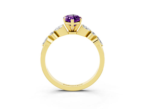 Yellow gold Marquise Cut Amethyst Solitaire Ring with Side Stones and Four-Prong Setting_15