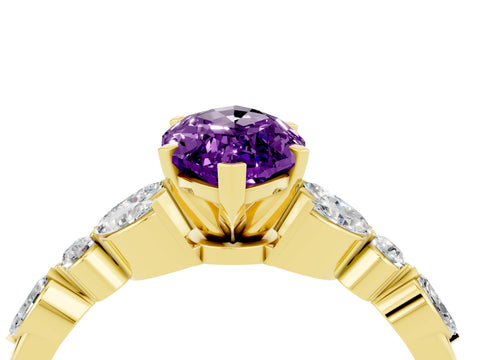 Yellow gold Marquise Cut Amethyst Solitaire Ring with Side Stones and Four-Prong Setting_16