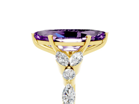 Yellow gold Marquise Cut Amethyst Solitaire Ring with Side Stones and Four-Prong Setting_17