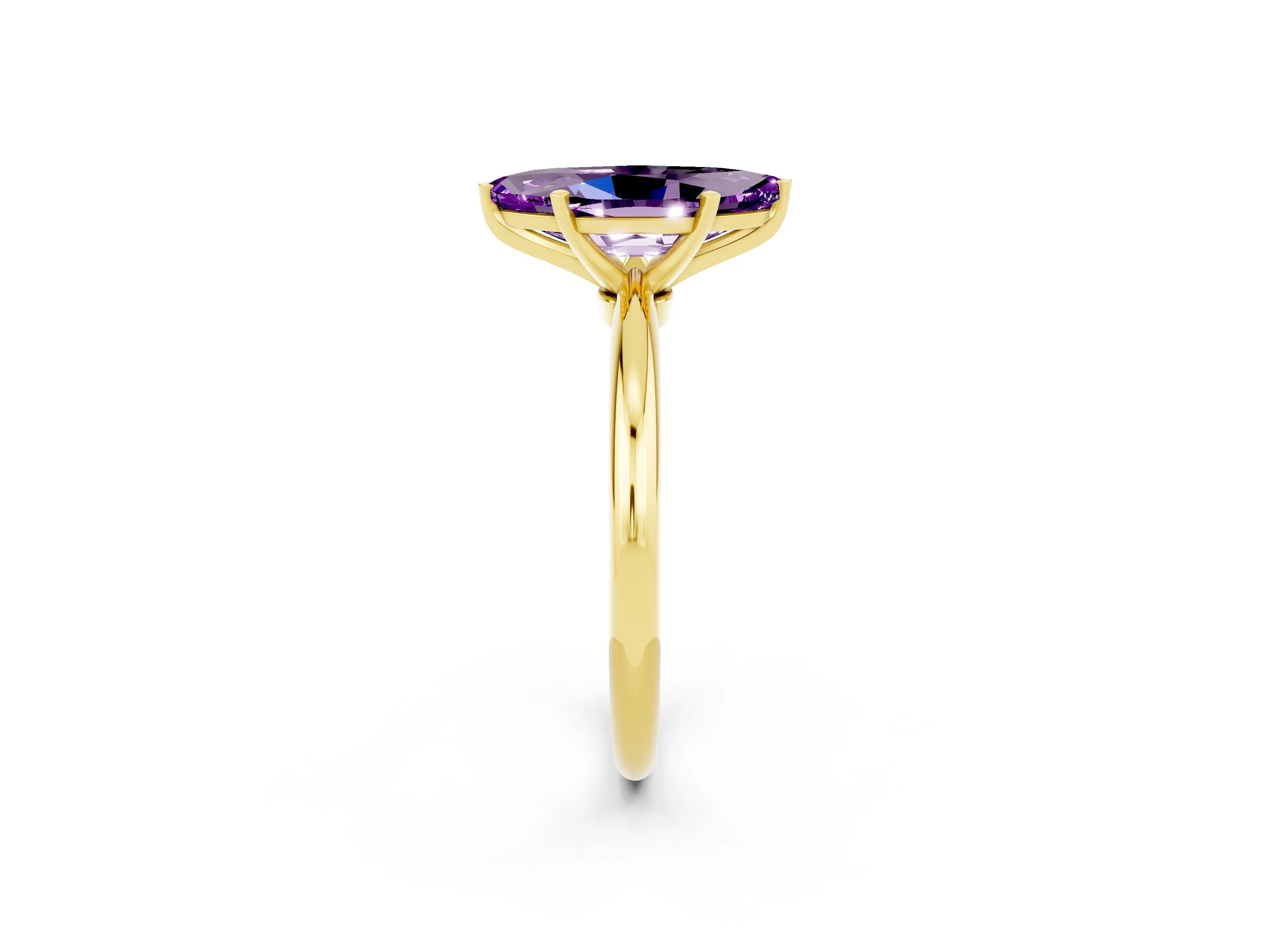 Yellow gold Marquise Cut Amethyst Solitaire Ring with Six-Prong Setting and Classic Band_2