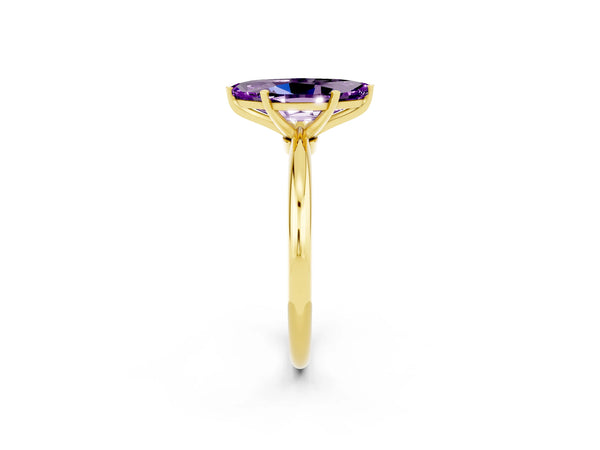 Yellow gold Marquise Cut Amethyst Solitaire Ring with Six-Prong Setting and Classic Band