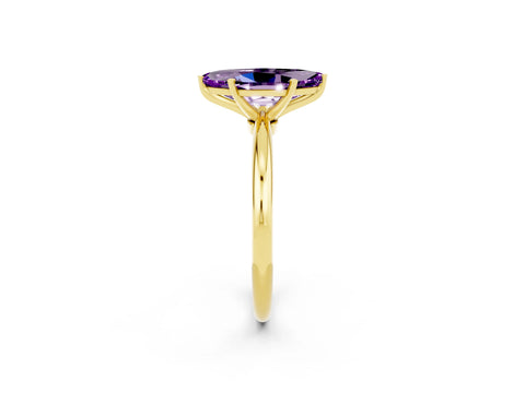 Yellow gold Marquise Cut Amethyst Solitaire Ring with Six-Prong Setting and Classic Band_2
