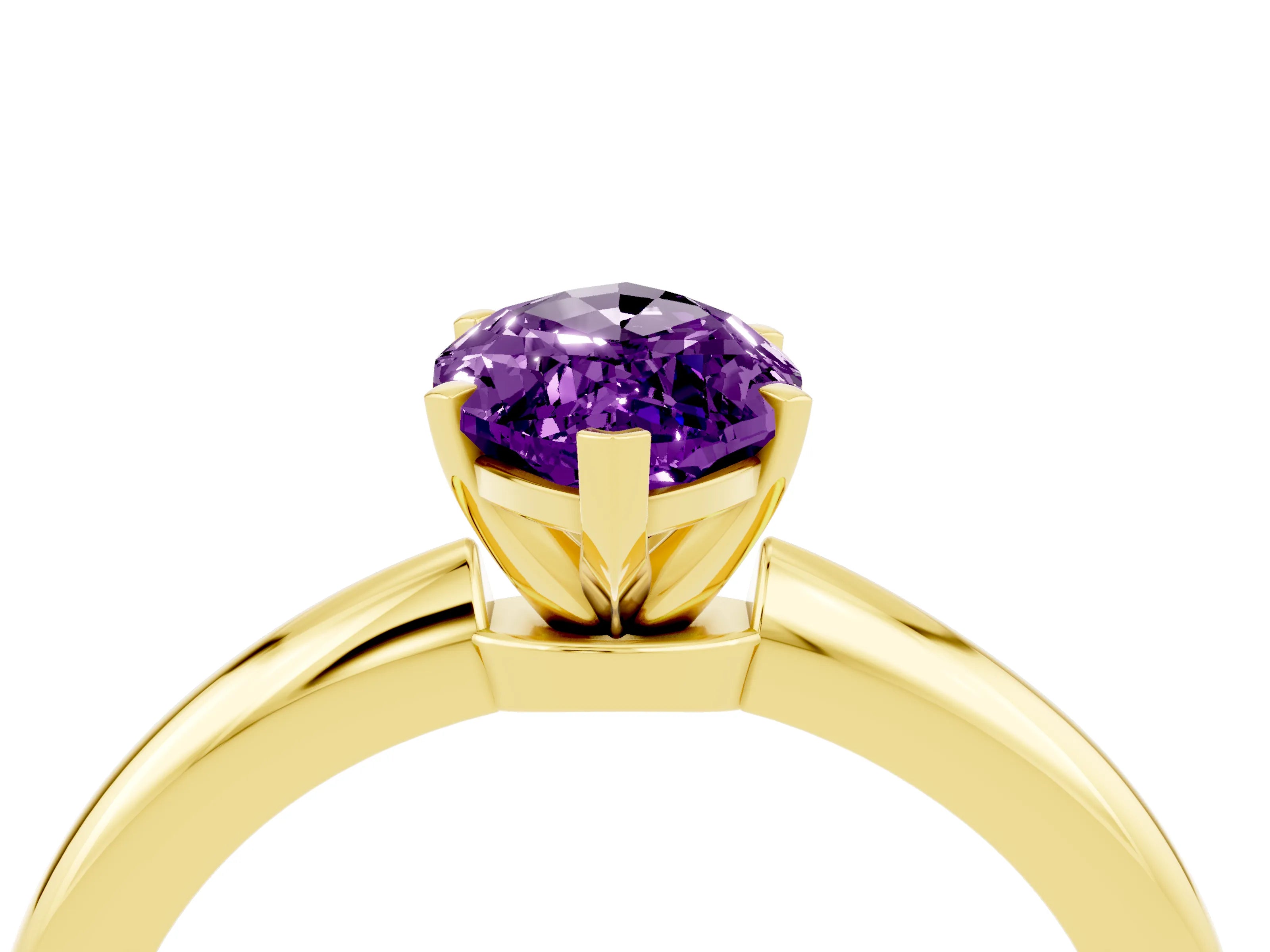 Yellow gold Marquise Cut Amethyst Solitaire Ring with Six-Prong Setting and Classic Band_4