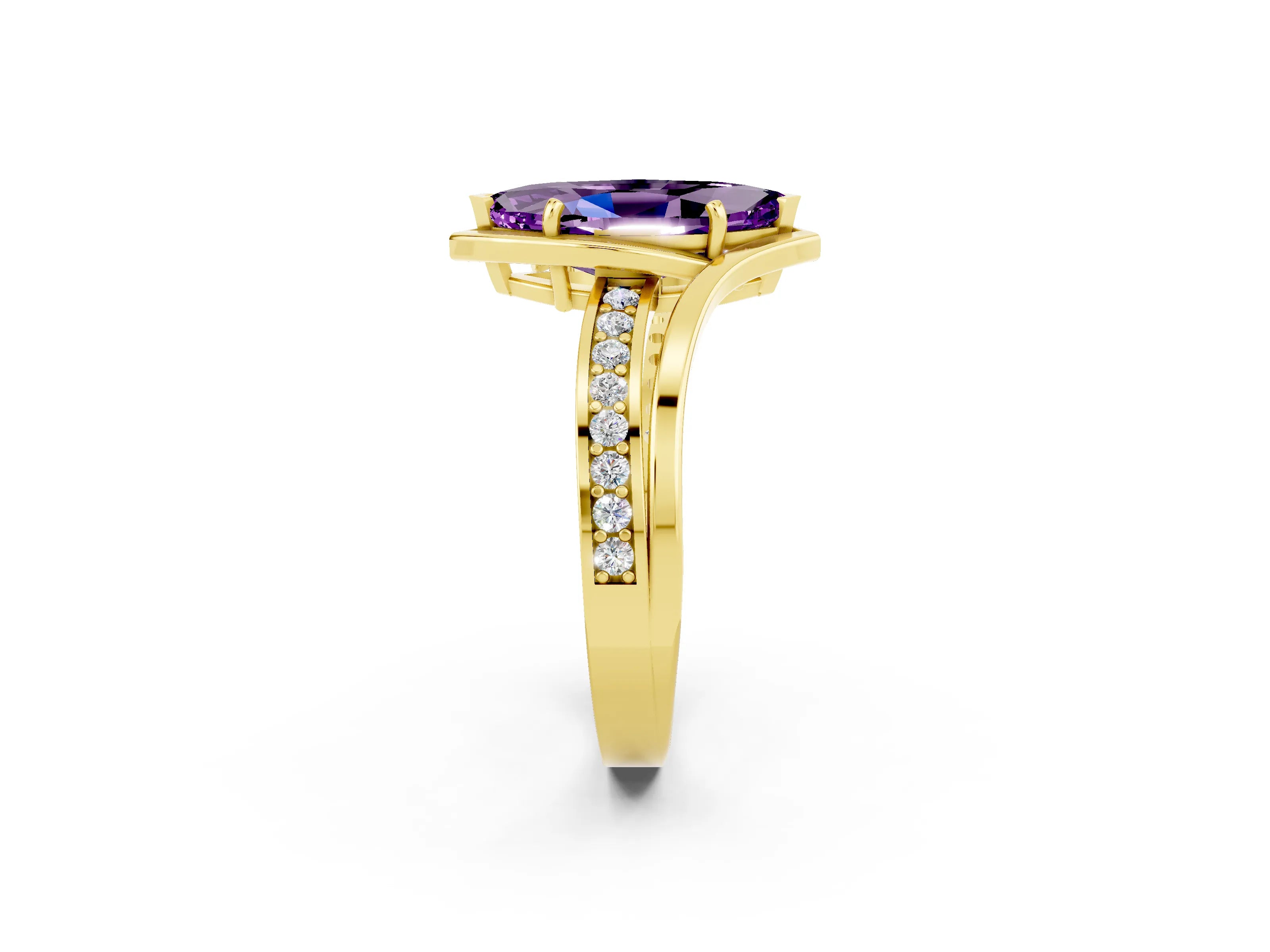 Yellow gold Marquise Cut Amethyst Solitaire Ring with Split Shank and Prong Setting_2