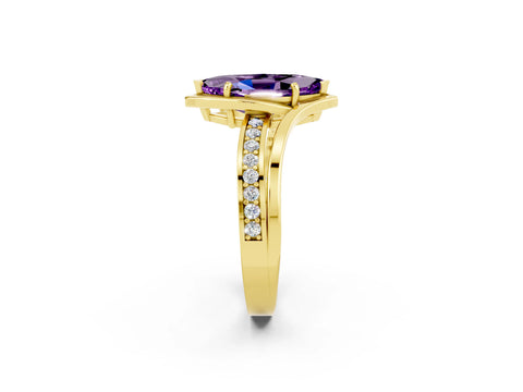 Yellow gold Marquise Cut Amethyst Solitaire Ring with Split Shank and Prong Setting_2