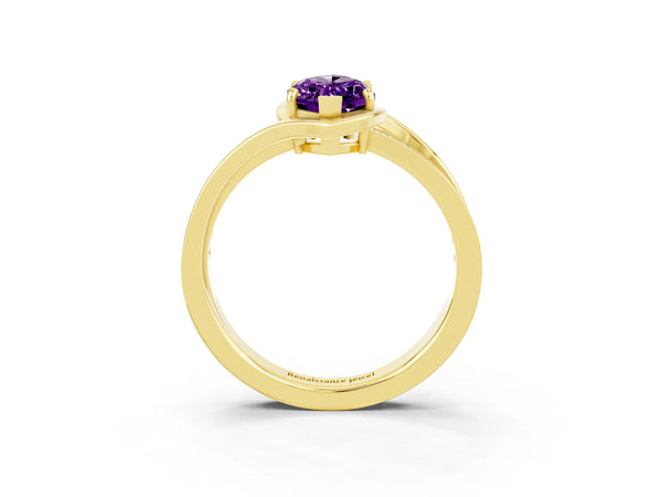 Yellow gold Marquise Cut Amethyst Solitaire Ring with Split Shank and Prong Setting