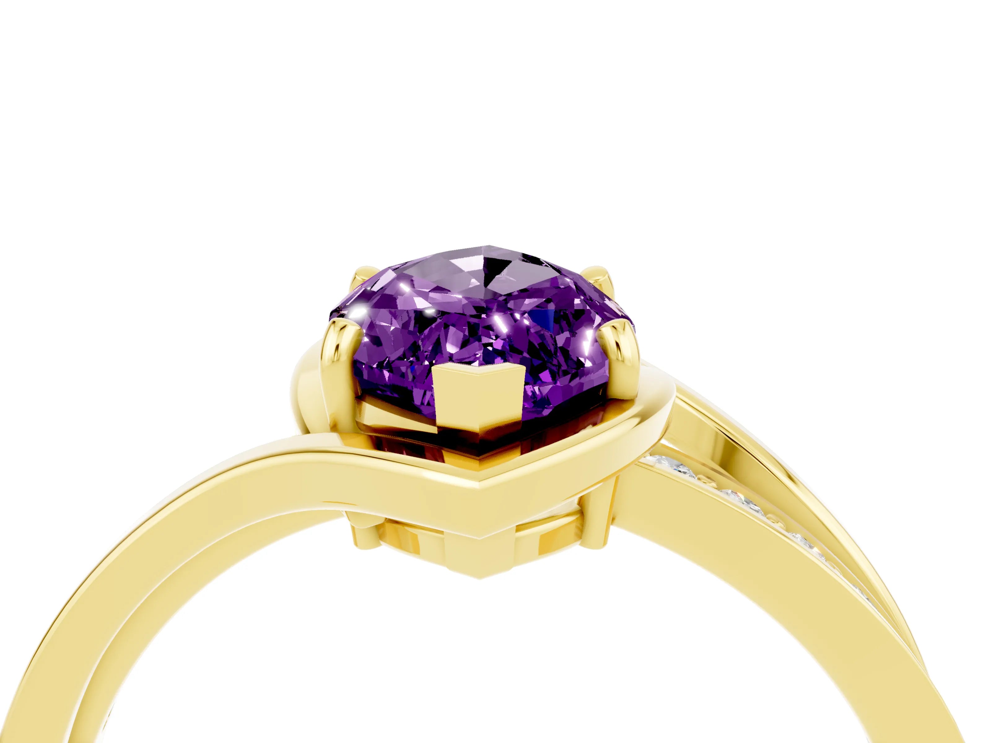 Yellow gold Marquise Cut Amethyst Solitaire Ring with Split Shank and Prong Setting_4
