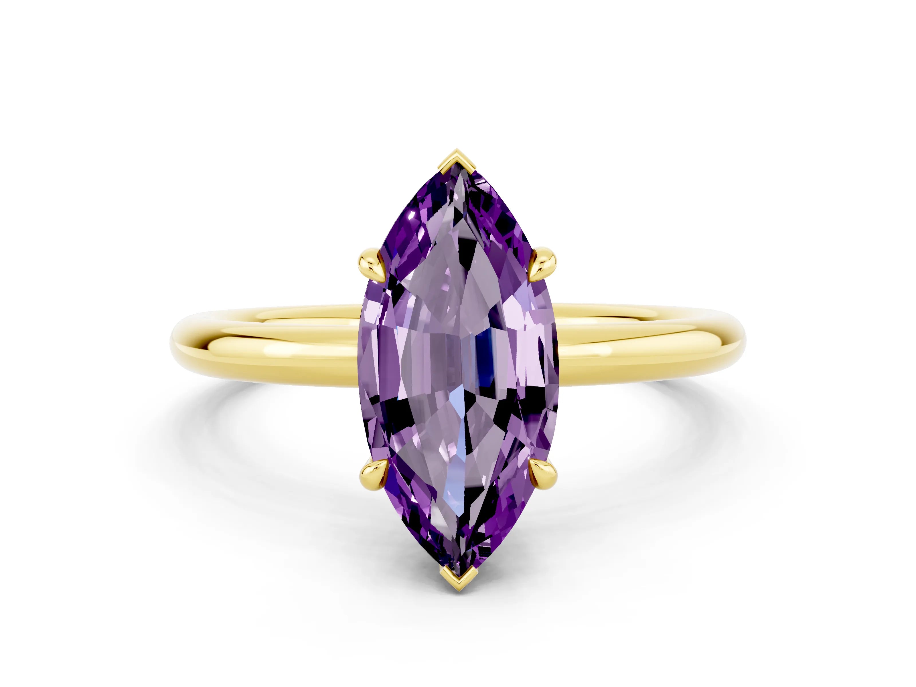 Yellow gold Marquise Cut Amethyst Solitaire Ring with Thin Band and Four-Prong Setting_12