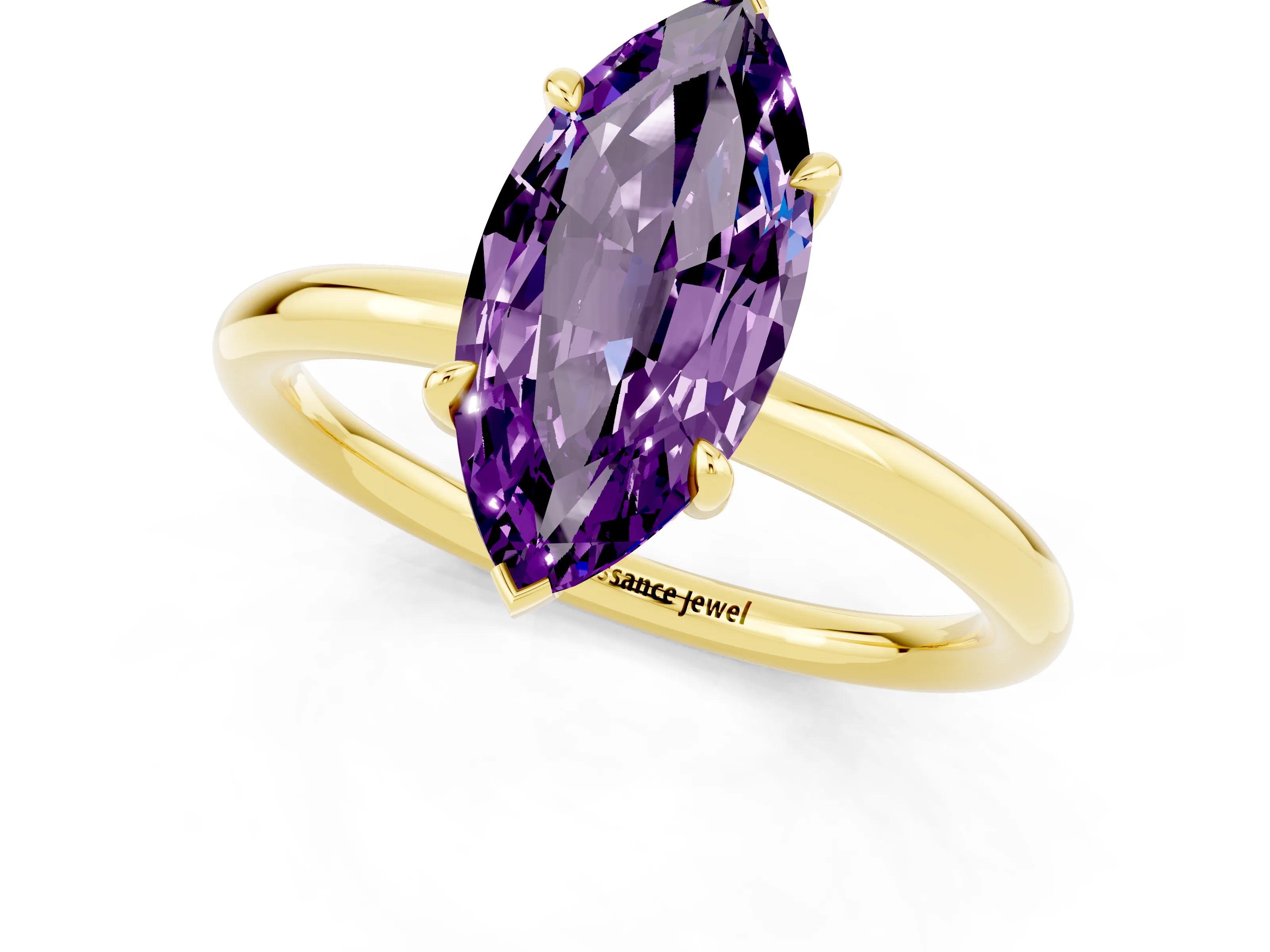 Yellow gold Marquise Cut Amethyst Solitaire Ring with Thin Band and Four-Prong Setting_13