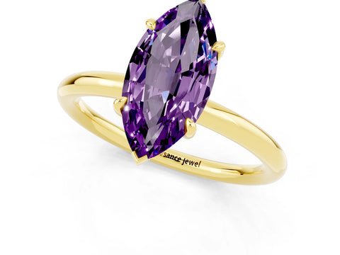 Yellow gold Marquise Cut Amethyst Solitaire Ring with Thin Band and Four-Prong Setting_13