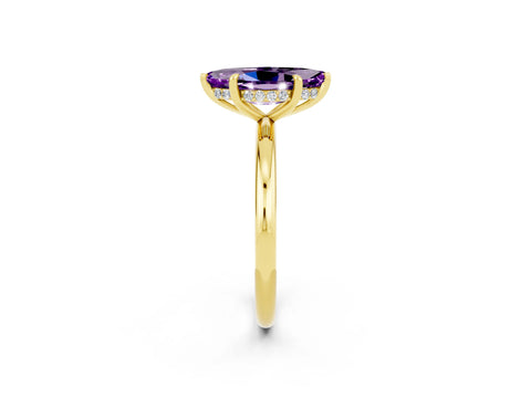 Yellow gold Marquise Cut Amethyst Solitaire Ring with Thin Band and Four-Prong Setting_14