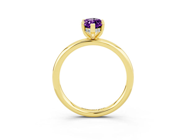 Yellow gold Marquise Cut Amethyst Solitaire Ring with Thin Band and Four-Prong Setting