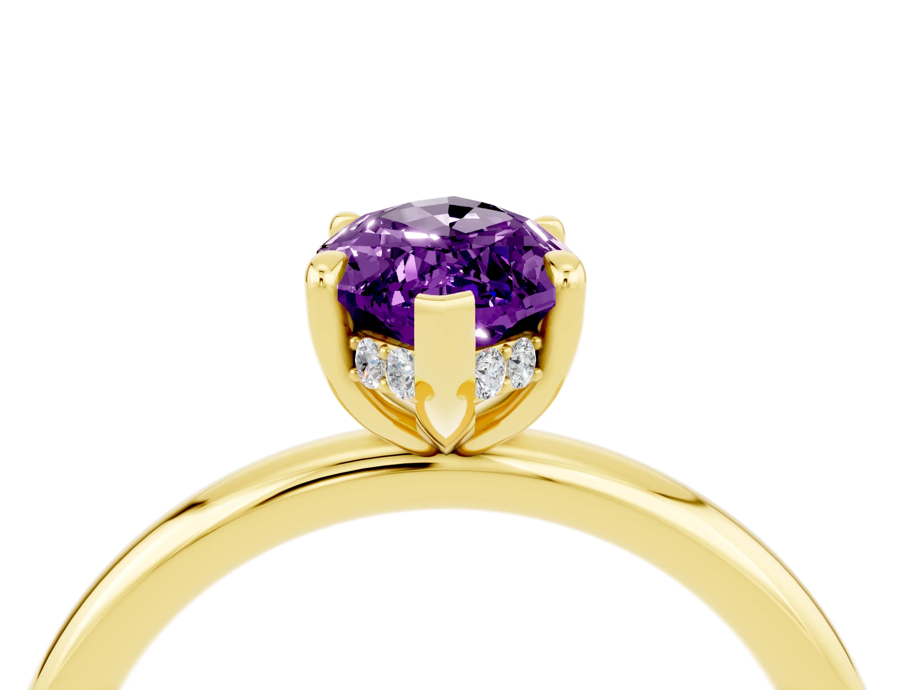 Yellow gold Marquise Cut Amethyst Solitaire Ring with Thin Band and Four-Prong Setting_16