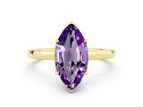Yellow gold Marquise Cut Amethyst Solitaire Ring with Thin Band and Prong Setting_12