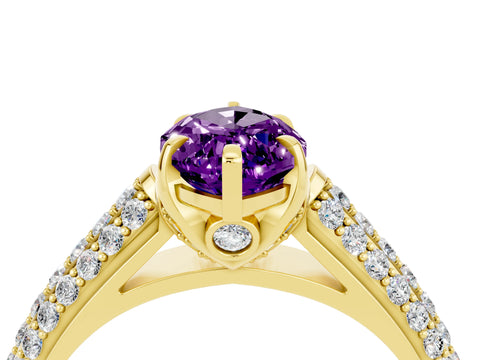Yellow gold Marquise Cut Amethyst Solitaire Ring with Three-Row Pavé Band and Four-Prong Setting_16
