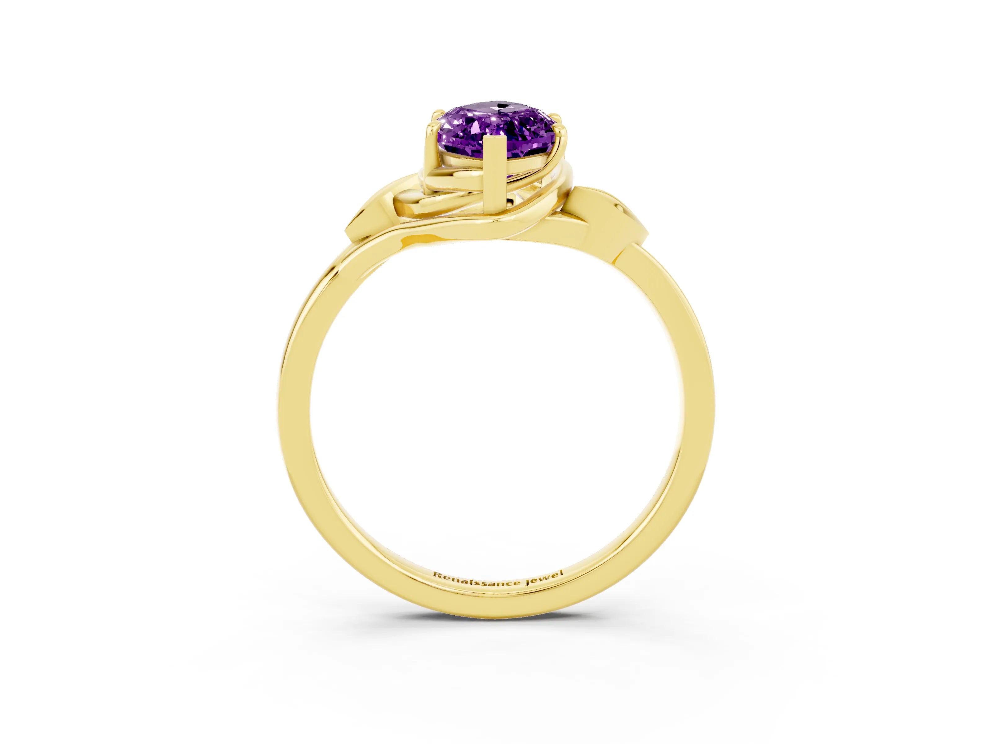 Yellow gold Marquise Cut Amethyst Solitaire Ring with Twist Band and Four-Prong Setting_27