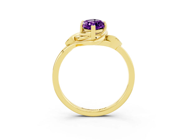 Yellow gold Marquise Cut Amethyst Solitaire Ring with Twist Band and Four-Prong Setting
