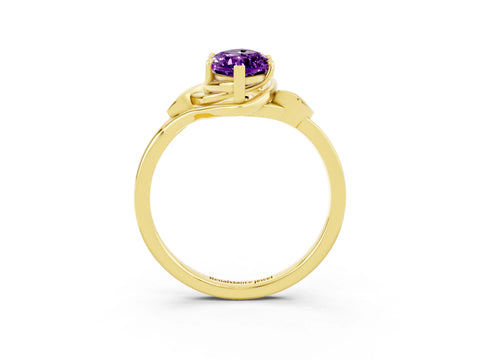 Yellow gold Marquise Cut Amethyst Solitaire Ring with Twist Band and Four-Prong Setting_27